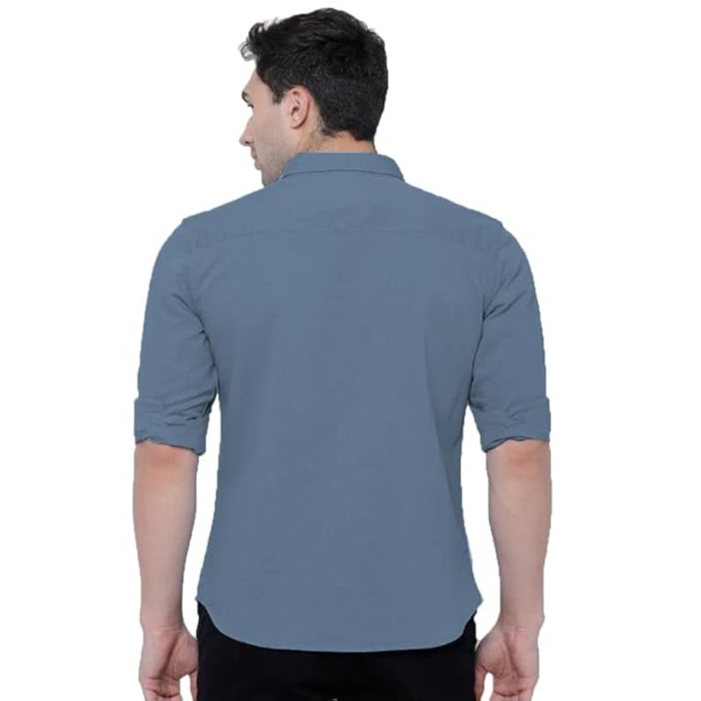 Men's Cotton Formal Slate Blue Shirt - Image 2