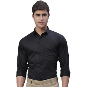 Men Satin Cotton Formal Black Shirt