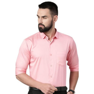 Men Satin Cotton Formal Pink Shirt
