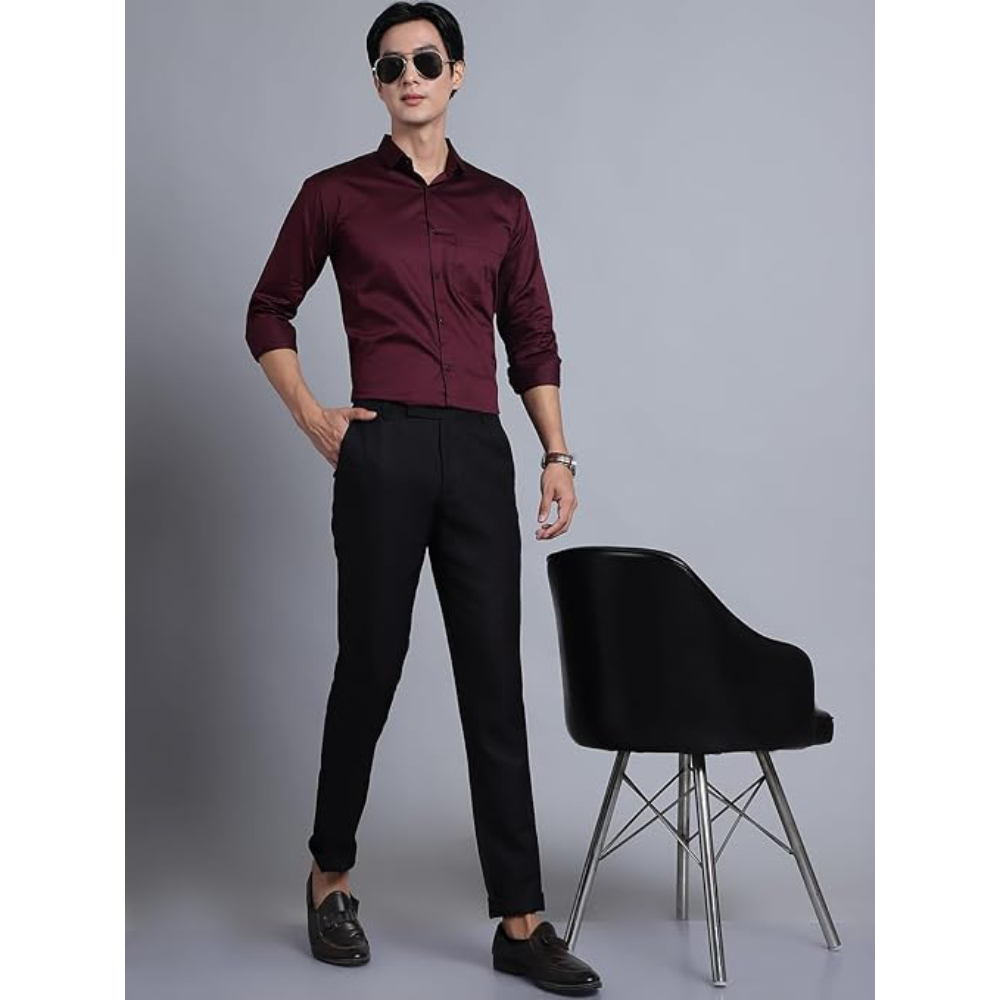 Men Satin Cotton Formal Wine Shirt - Image 3