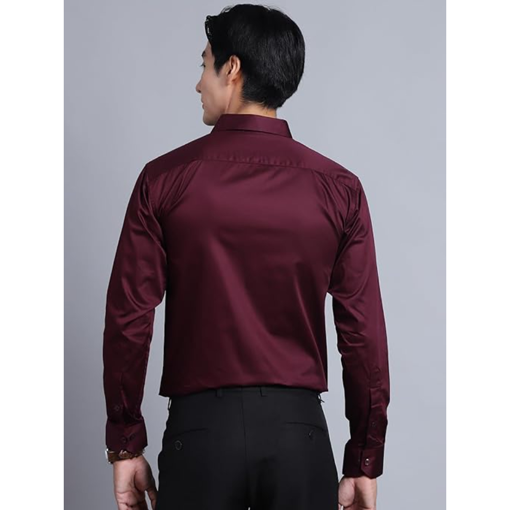Men Satin Cotton Formal Wine Shirt - Image 2