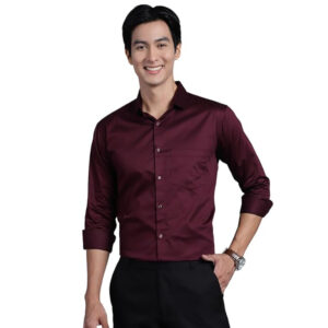 Men Satin Cotton Formal Wine Shirt