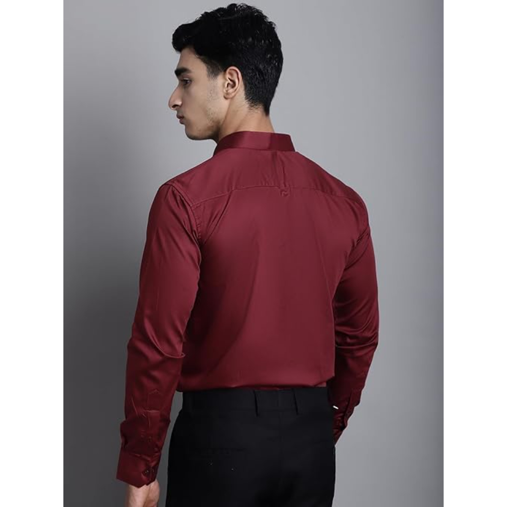 Men Satin Cotton Formal Maroon Shirt - Image 2