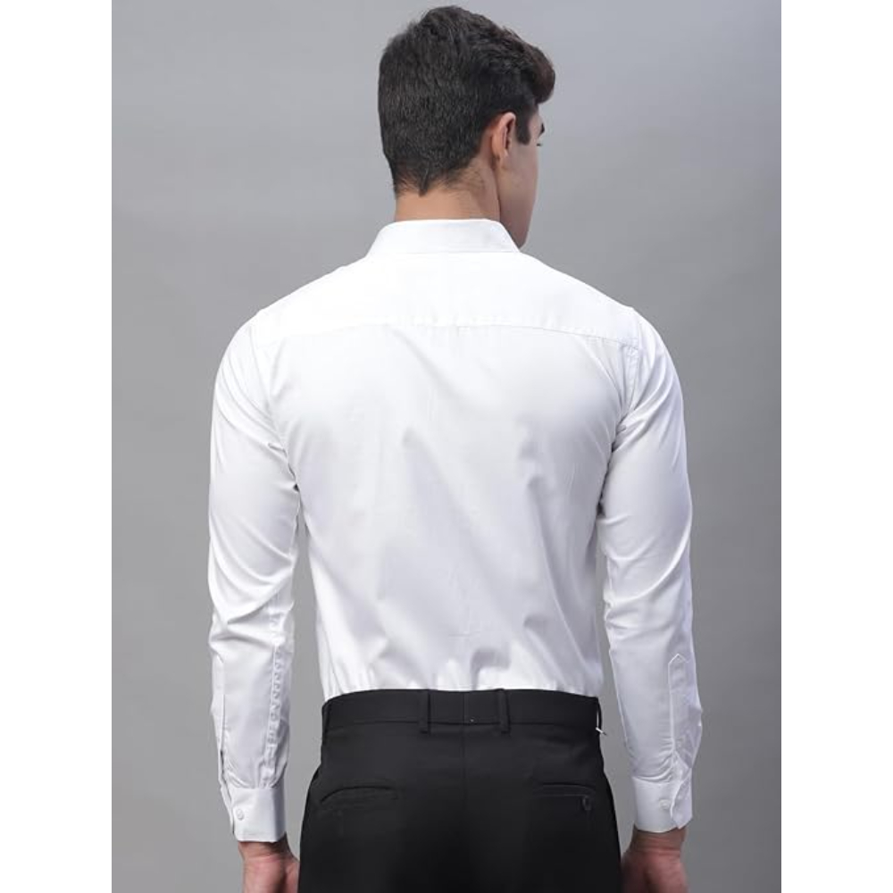 Men Satin Cotton Formal Milky White Shirt - Image 2