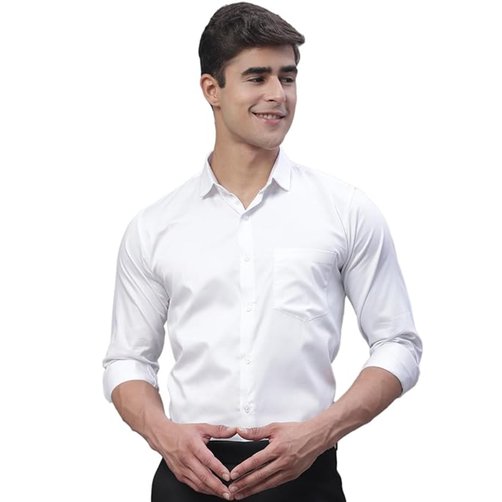 Men Satin Cotton Formal Milky White Shirt
