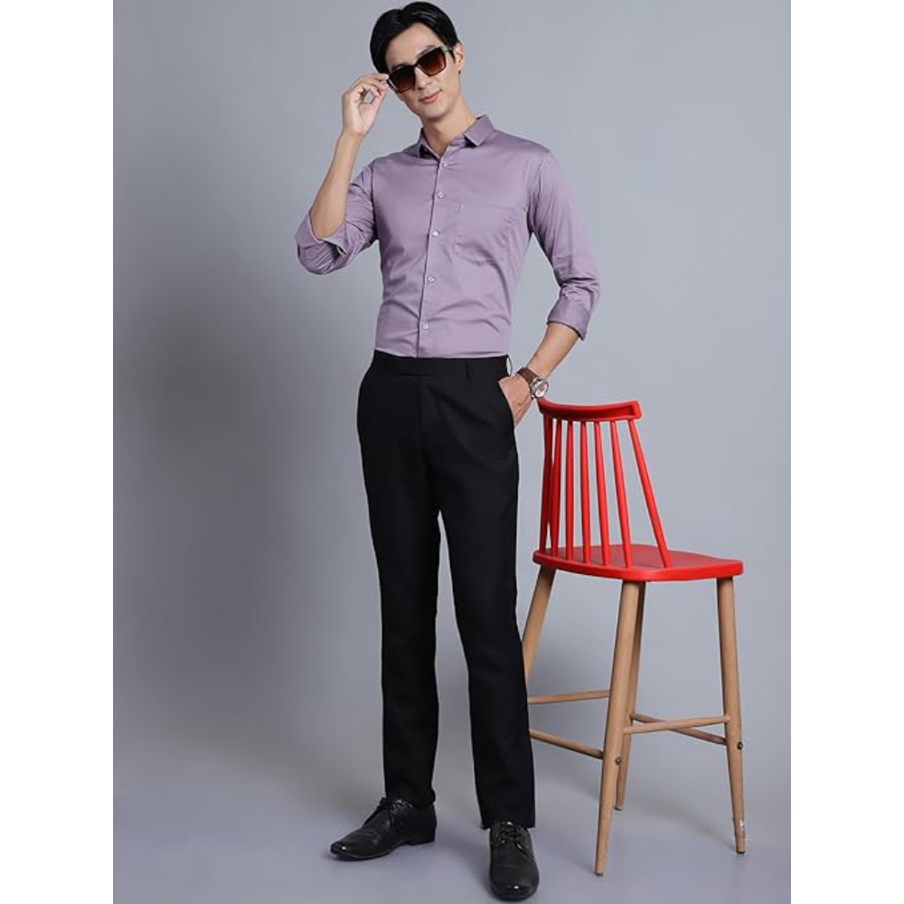 Men Satin Cotton Formal Light Purple Shirt - Image 3
