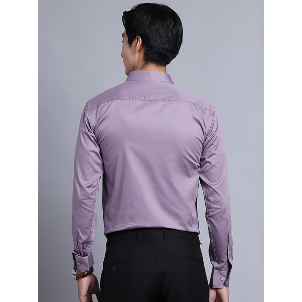 Men Satin Cotton Formal Light Purple Shirt - Image 2