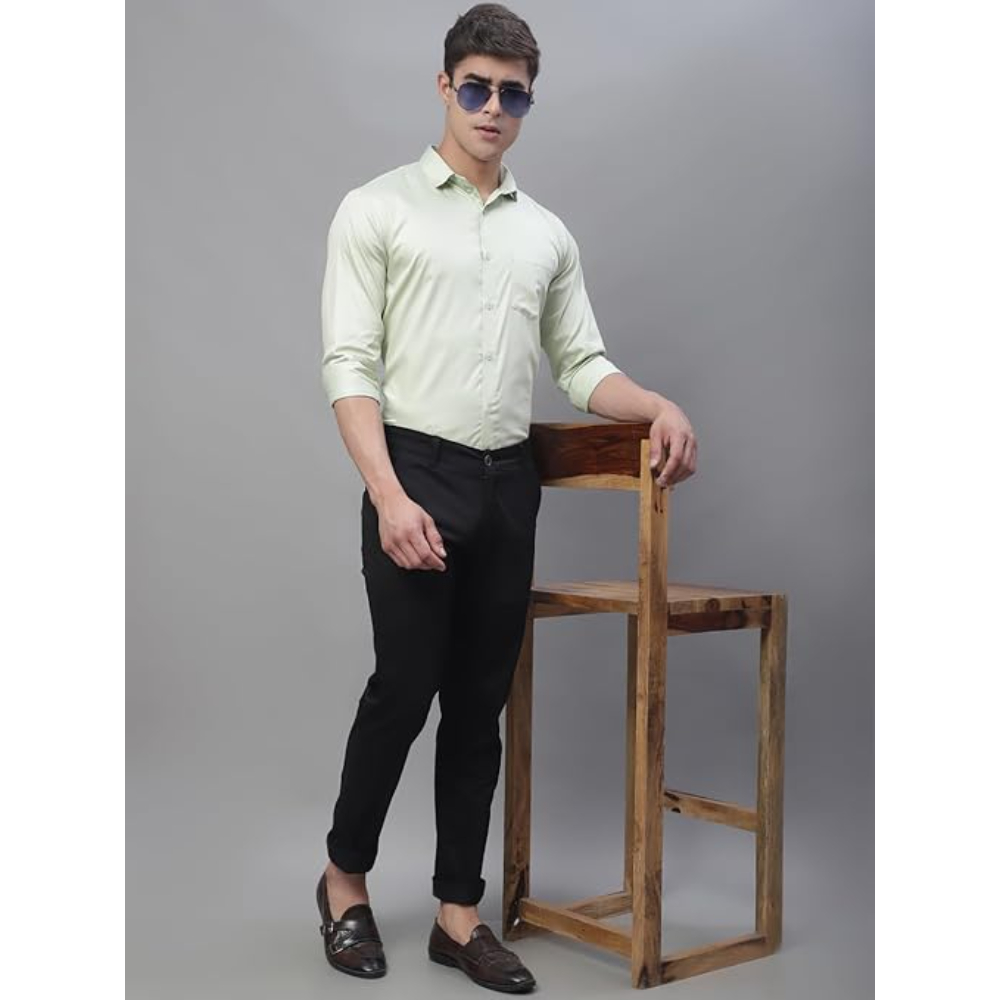 Men Satin Cotton Formal Light Green Shirt - Image 3