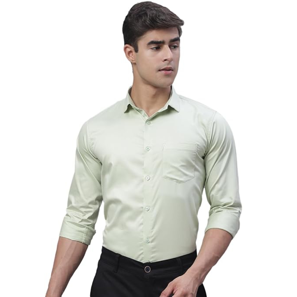 Men Satin Cotton Formal Light Green Shirt