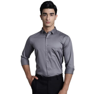Men Satin Cotton Formal Dark Grey Shirt
