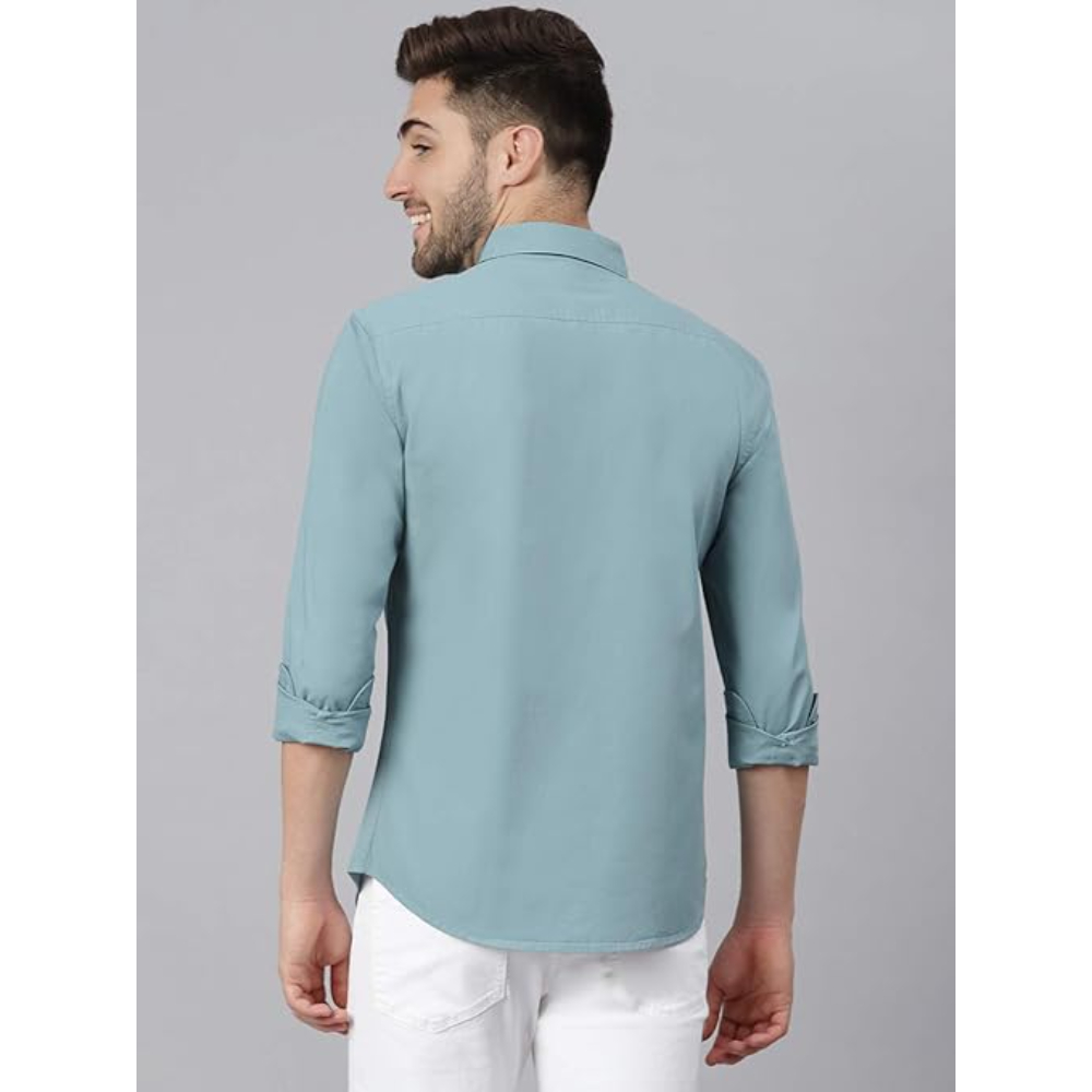 Men Solid Cotton Casual Dusty Teal Shirt - Image 2