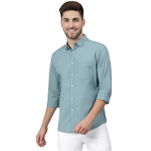 Men Solid Cotton Casual Dusty Teal Shirt