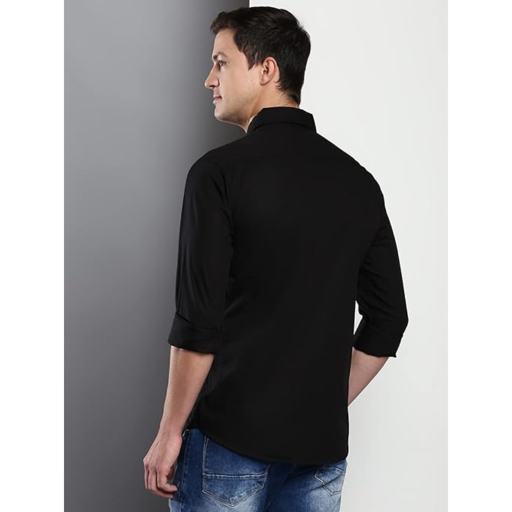 Men Solid Cotton Casual Black Shirt - Image 2