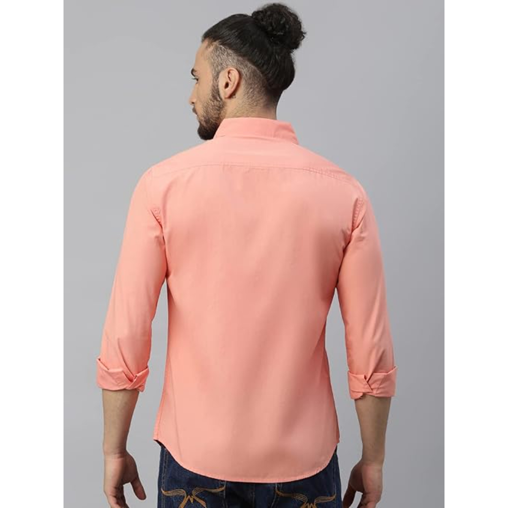 Men Solid Cotton Casual Coral Shirt - Image 2