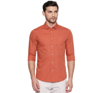 Men Solid Cotton Casual Dusty Orange Shirt