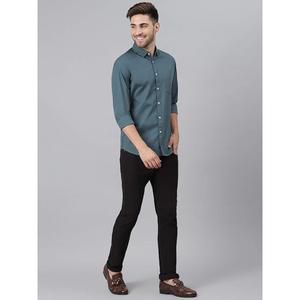 Men Solid Cotton Casual Peacock Shirt - Image 3