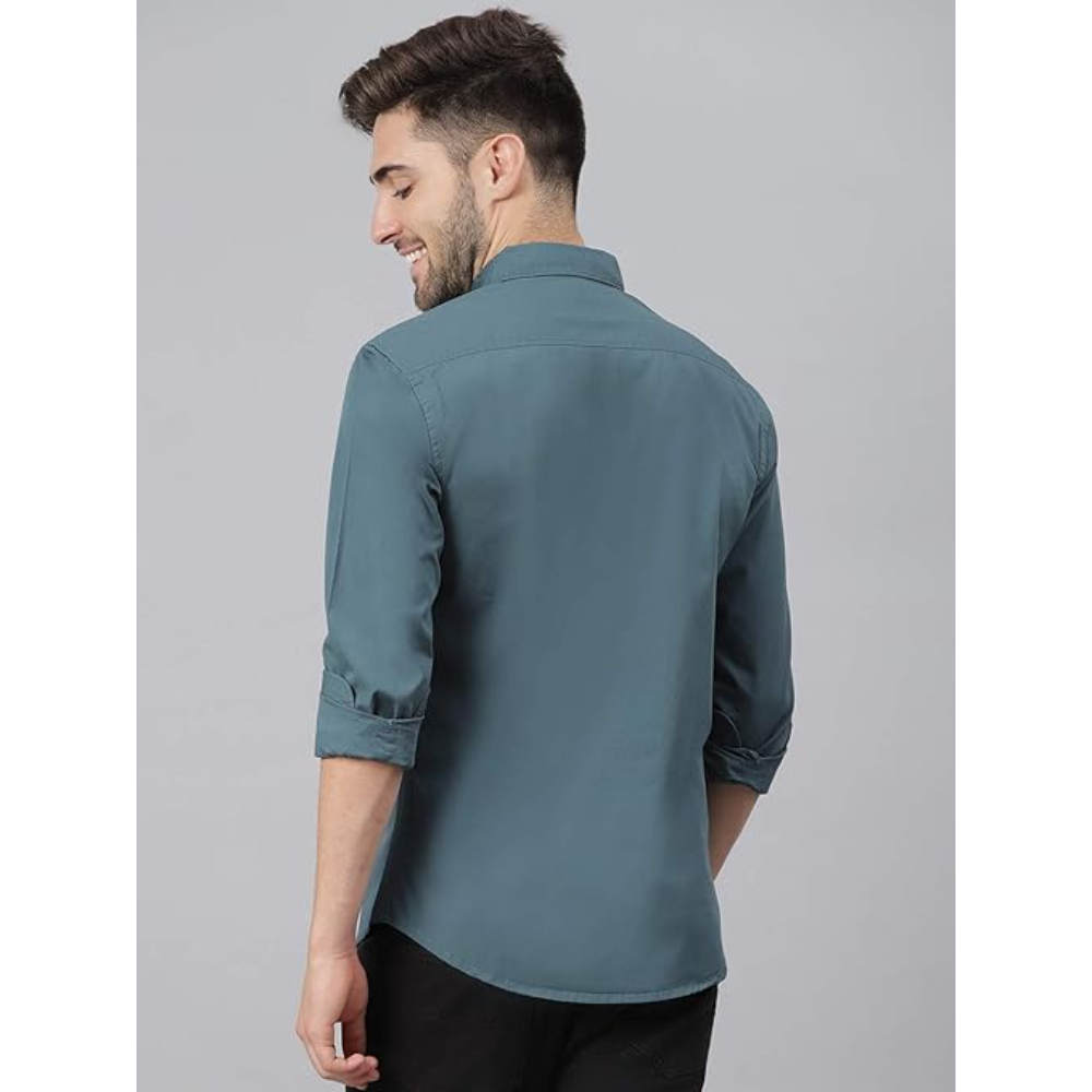 Men Solid Cotton Casual Peacock Shirt - Image 2