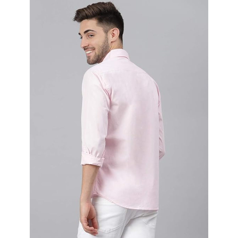 Men Solid Cotton Casual Pink Shirt - Image 2