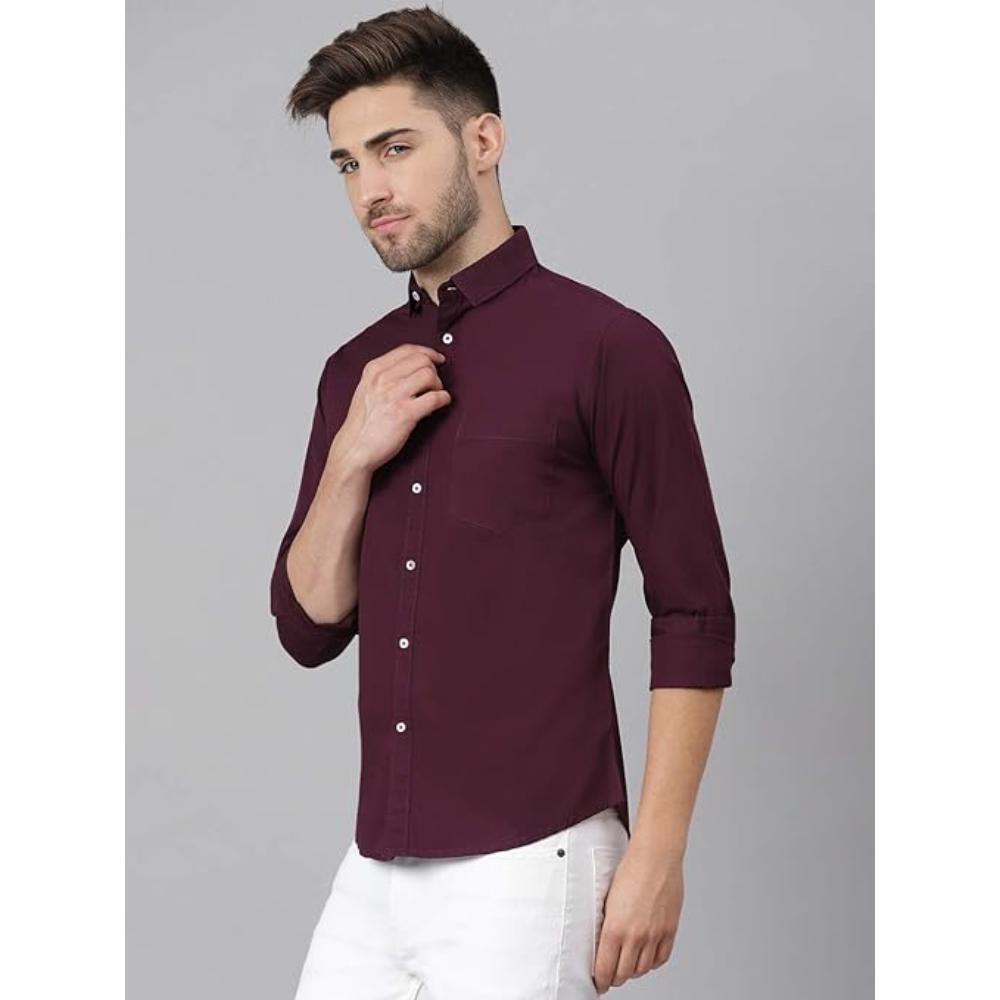 Men Solid Cotton Casual Purple Shirt - Image 3