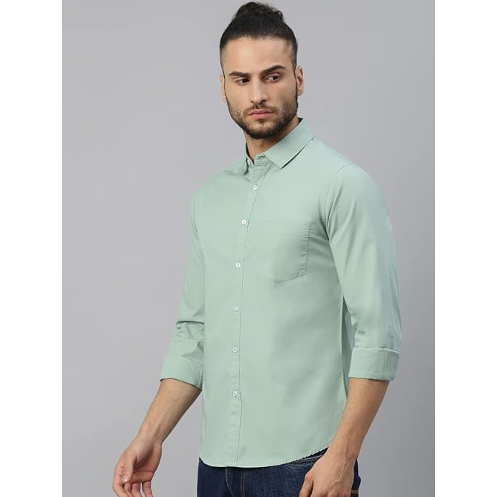 Men Solid Cotton Casual Sage Shirt - Image 3