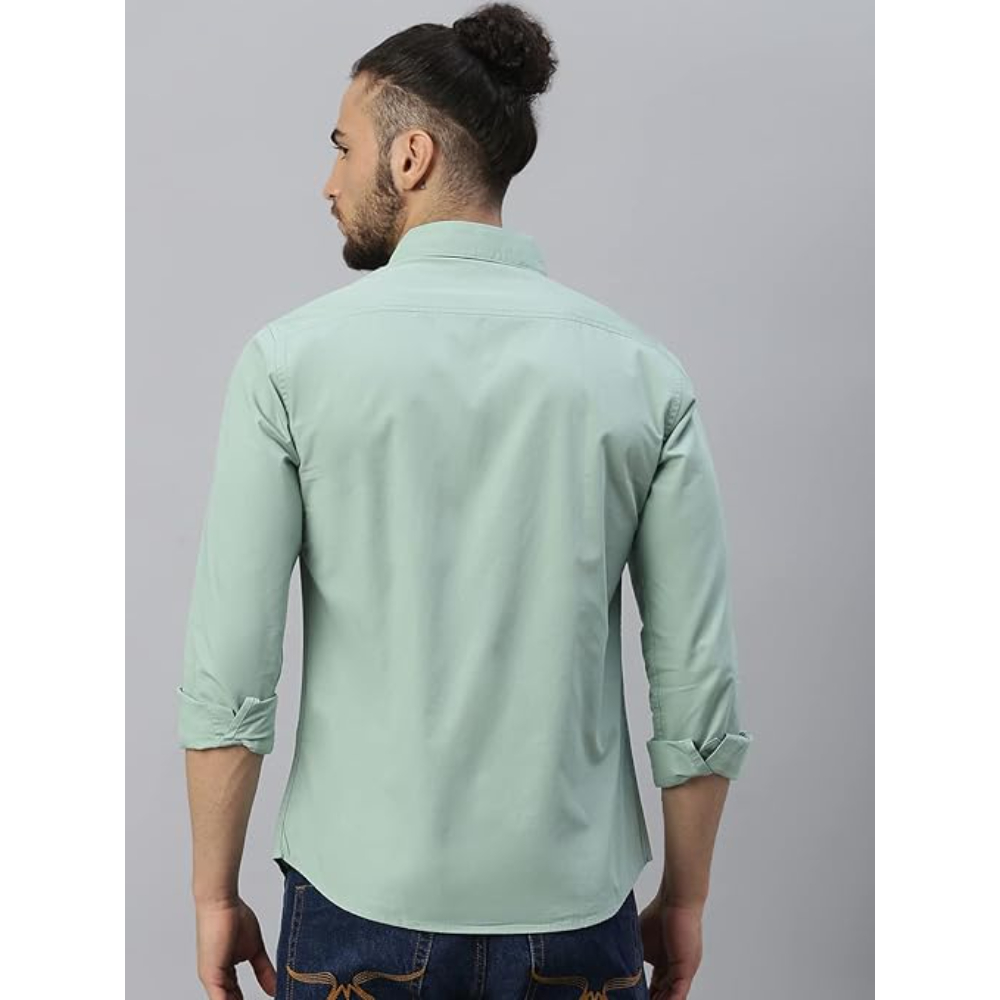 Men Solid Cotton Casual Sage Shirt - Image 2