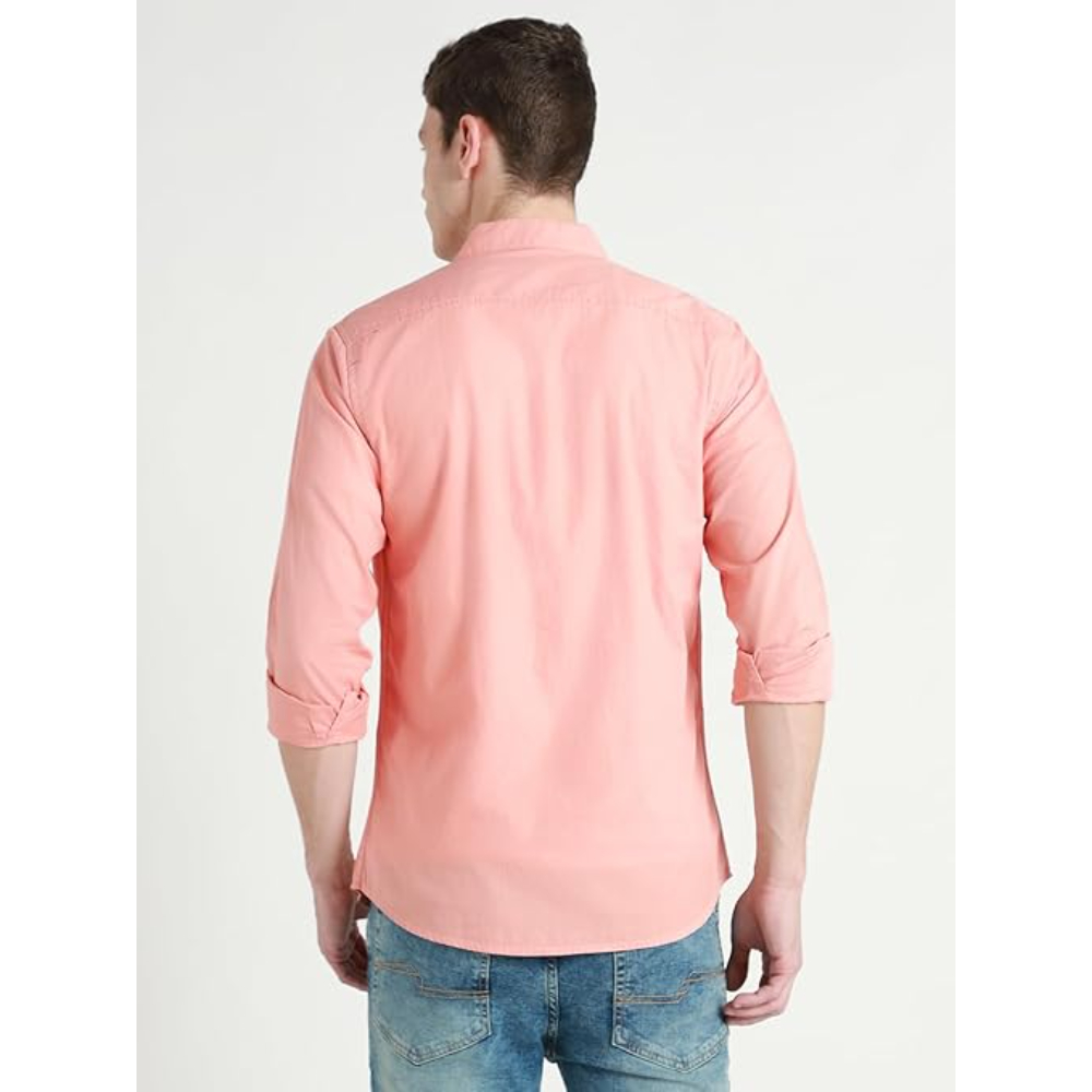 Men Solid Cotton Casual Light Orange Shirt - Image 2