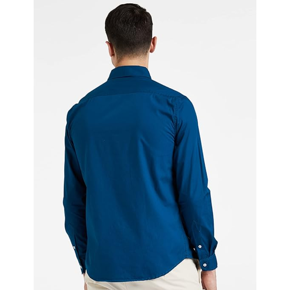 Men Solid Cotton Casual Teal Blue Shirt - Image 2