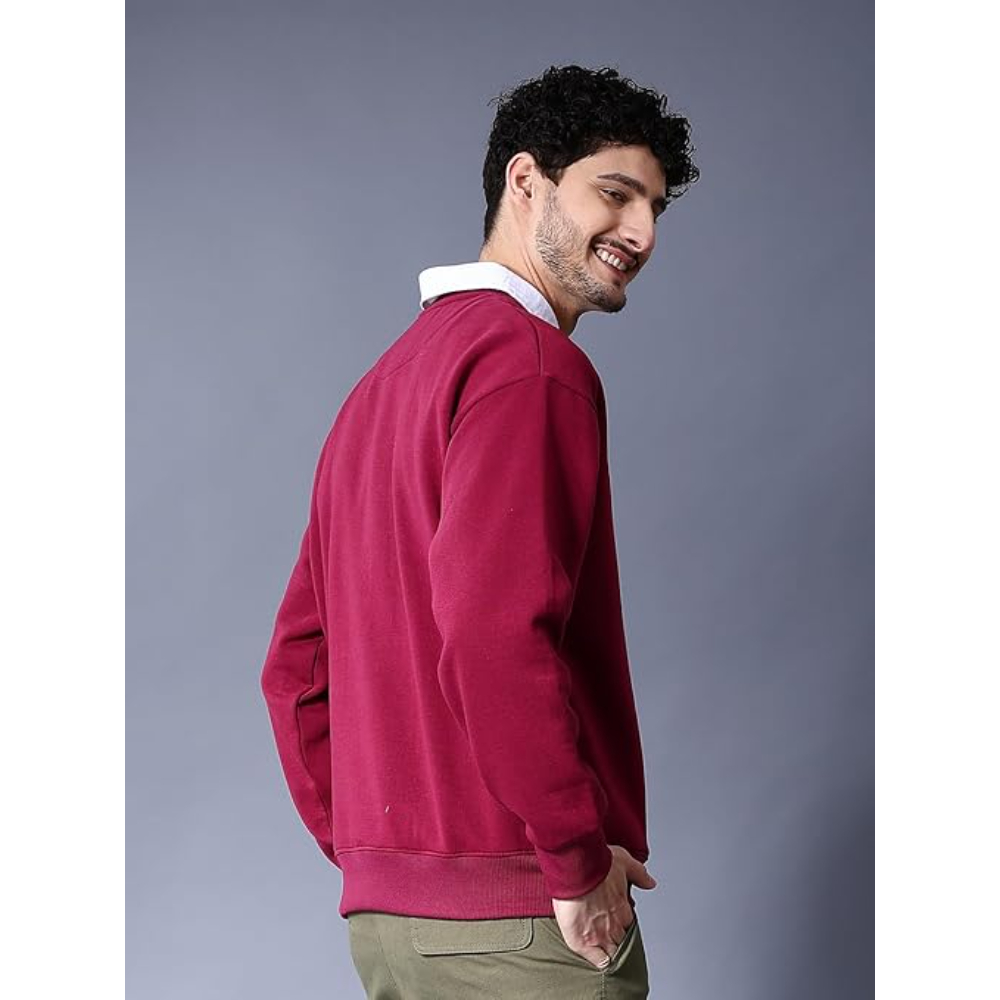 Men Round Neck Wine Sweatshirt - Image 2