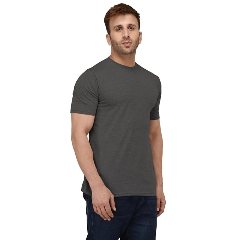 Men Plain Cotton Dark Grey T-shirts - Image 3