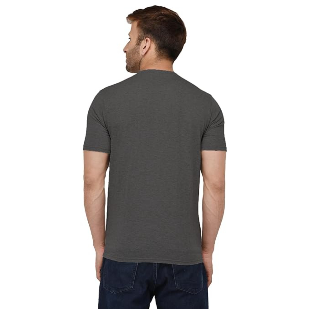 Men Plain Cotton Dark Grey T-shirts - Image 4