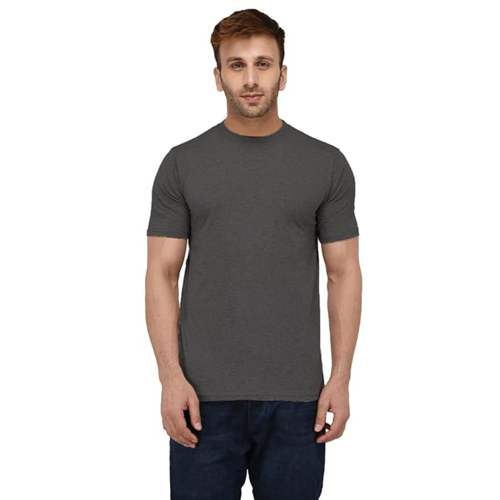 Men Plain Cotton Dark Grey T-shirts