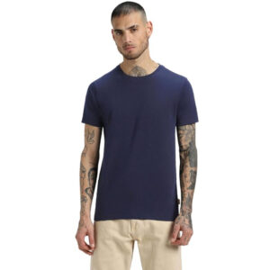 Men Pure Cotton Navy Blue T-shirts