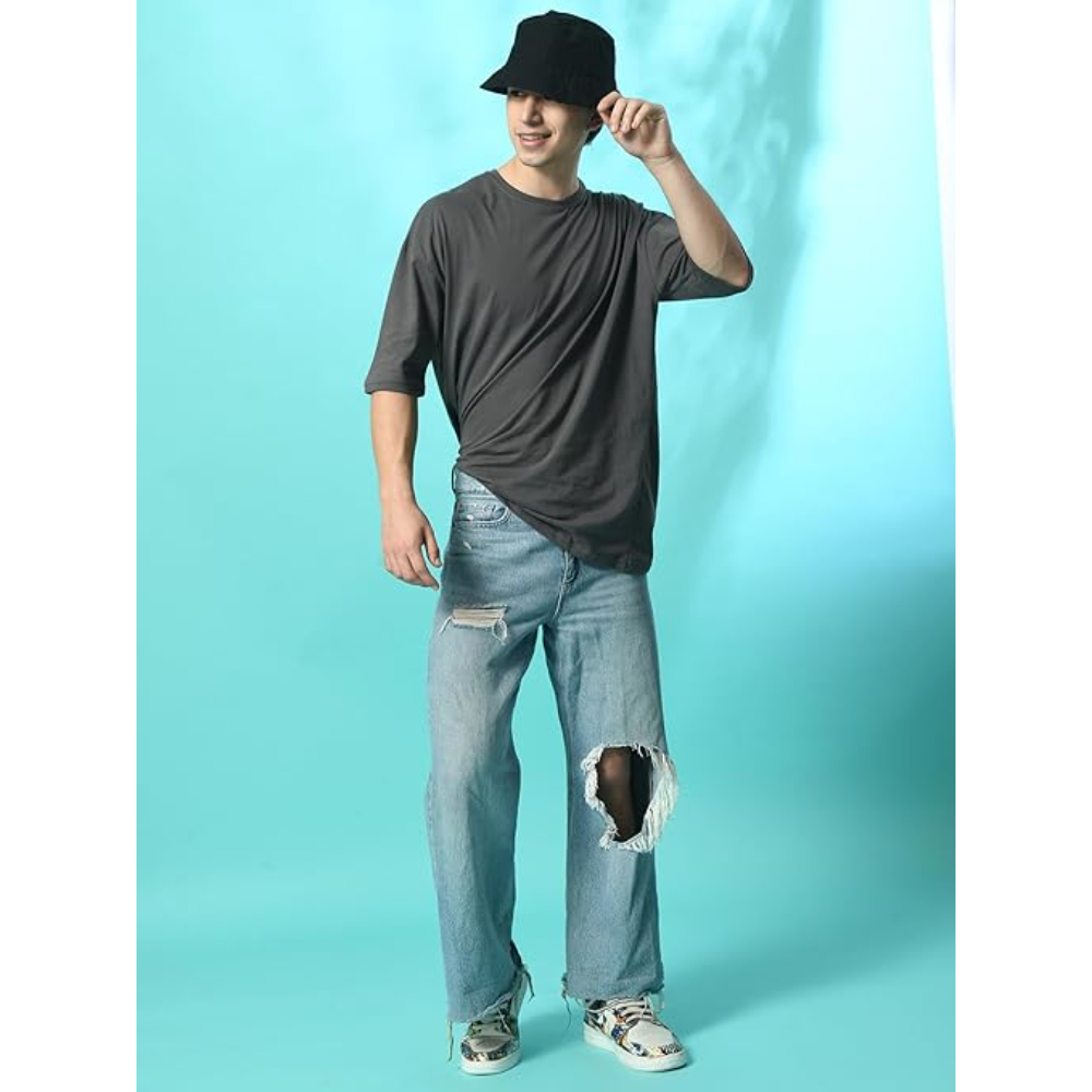 Men Drop Shoulder Charcoal T-shirts - Image 3