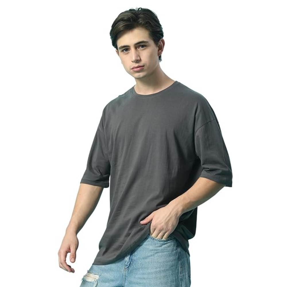 Men Drop Shoulder Charcoal T-shirts