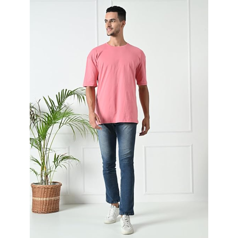 Men Drop Shoulder Peach T-shirts - Image 3