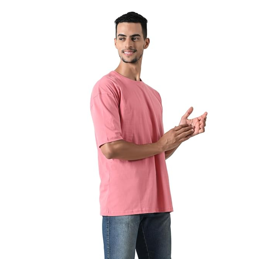 Men Drop Shoulder Peach T-shirts