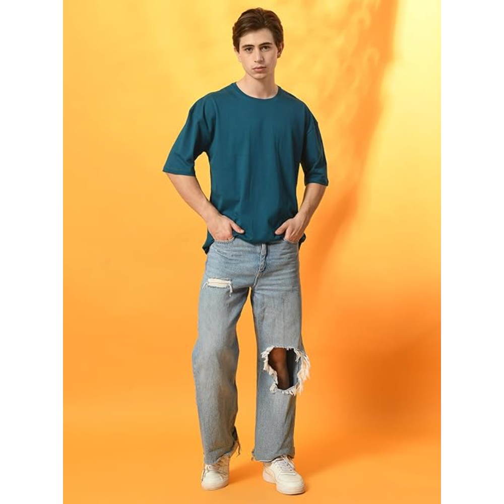 Men Drop Shoulder Teal T-shirts - Image 3