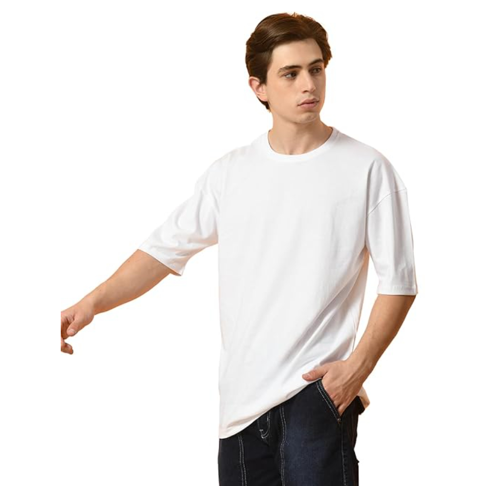 Men Drop Shoulder White T-shirts