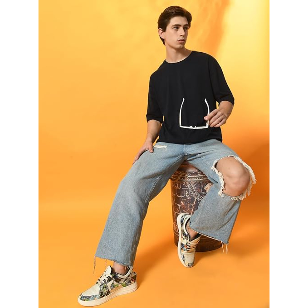 Men Drop Shoulder Navy Blue T-shirts - Image 3