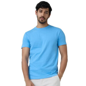 Men Regular Fit Azure Blue T-shirts
