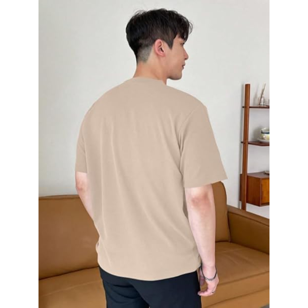 Men Round Neck Beige T-shirts - Image 4