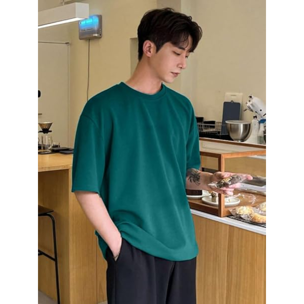 Men Round Neck Dark Green T-shirts - Image 3