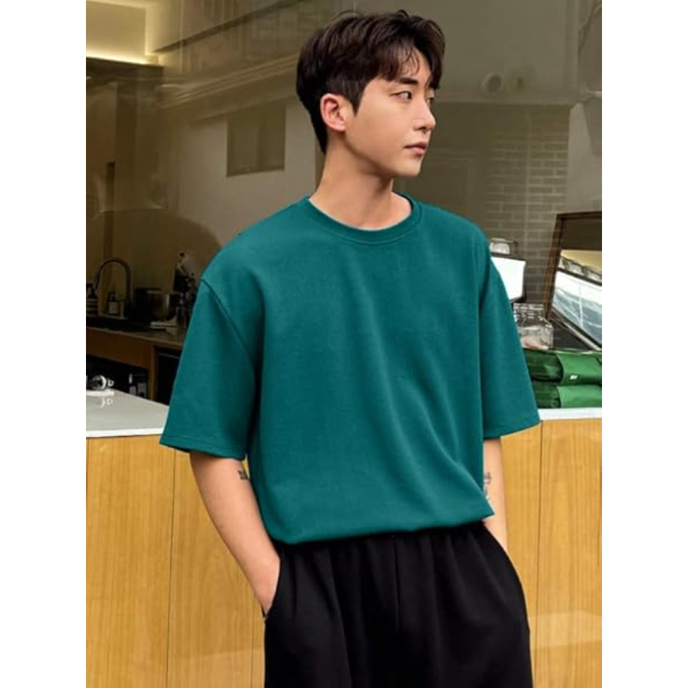 Men Round Neck Dark Green T-shirts