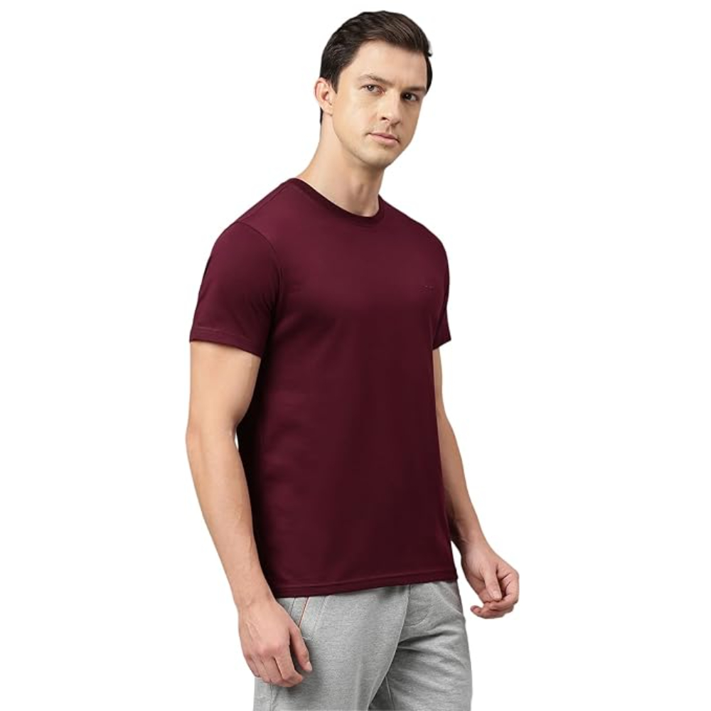Men Cotton Regular Fit Wine T-shirts - Image 3