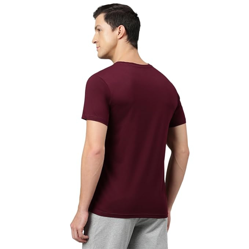 Men Cotton Regular Fit Wine T-shirts - Image 4