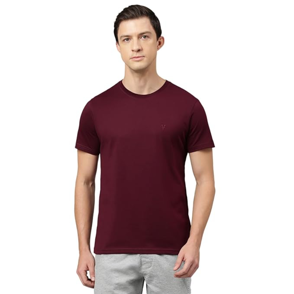 Men Cotton Regular Fit Wine T-shirts
