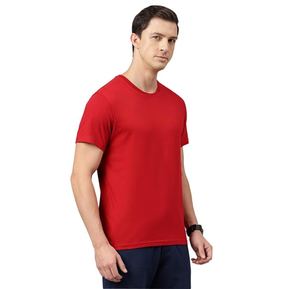 Men Cotton Regular Fit Red T-shirts - Image 3