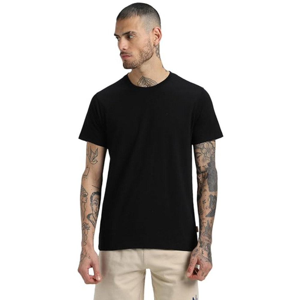 Men Pure Cotton Black T-shirts
