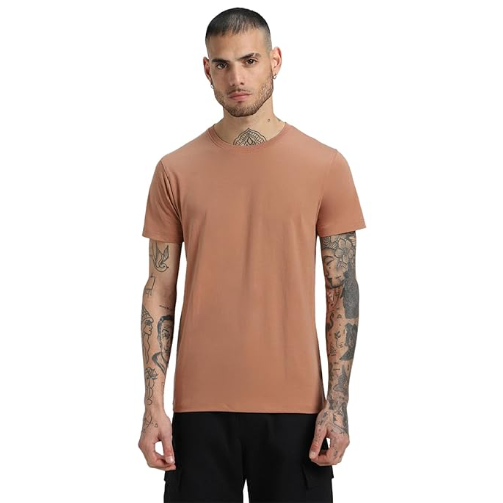 Men Pure Cotton Beige T-shirts