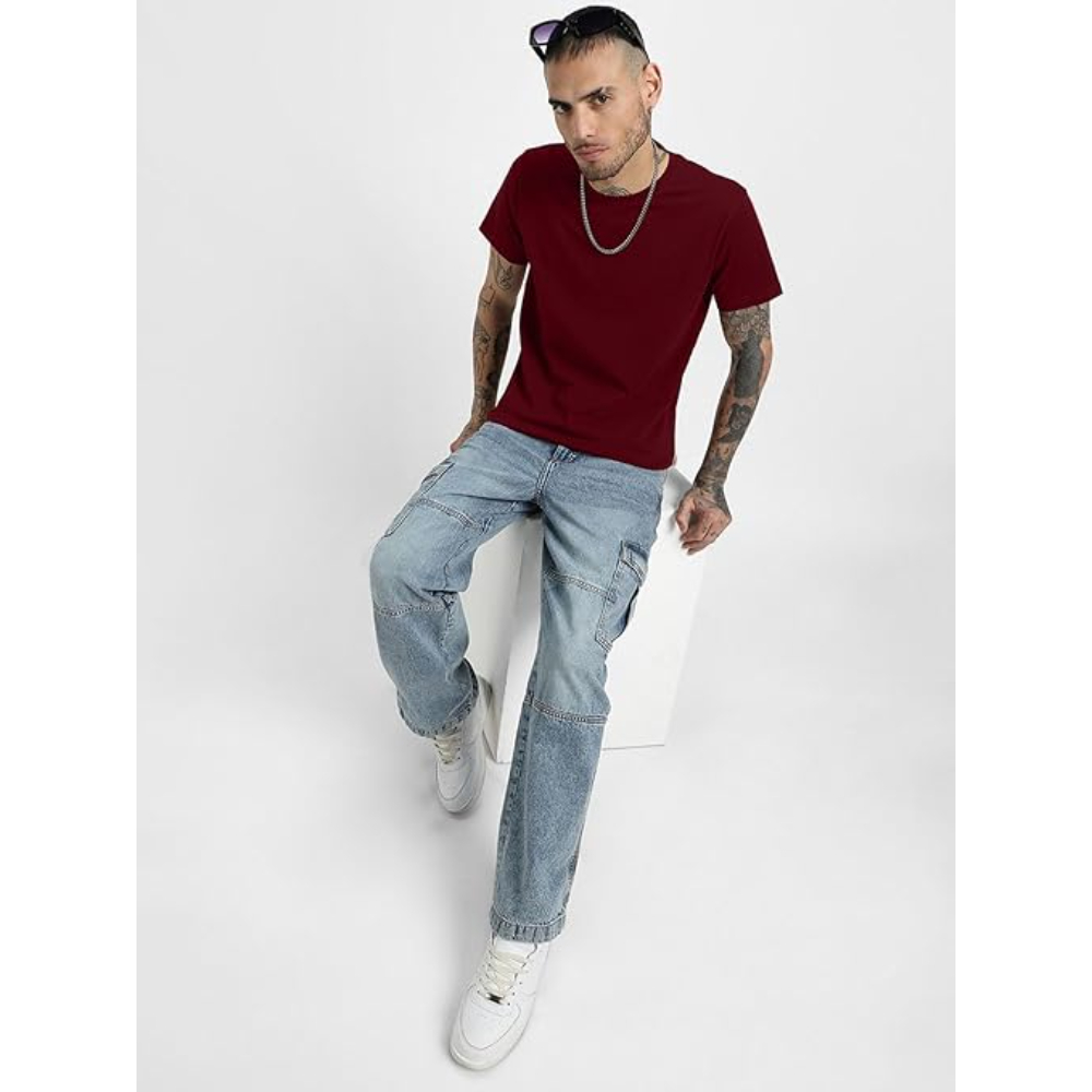 Men Pure Cotton Maroon T-shirts - Image 3